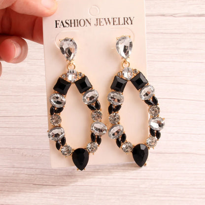 1 Pair Retro Exaggerated Round Hollow Out Inlay Alloy Crystal Rhinestones Drop Earrings