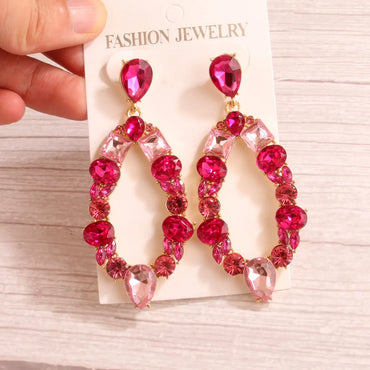 1 Pair Retro Exaggerated Round Hollow Out Inlay Alloy Crystal Rhinestones Drop Earrings