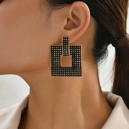 1 Pair Retro Exaggerated Square Plating Hollow Out Inlay Zinc Alloy Rhinestones Dangling Earrings