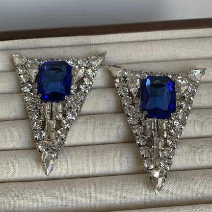 1 Pair Retro Exaggerated Triangle Plating Inlay Alloy Rhinestones Silver Plated Ear Studs