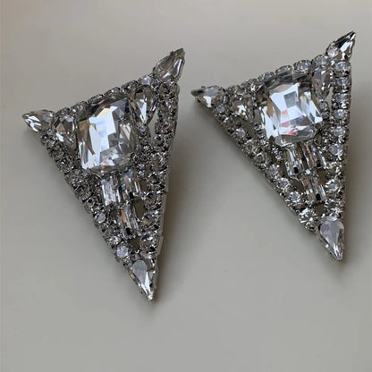 1 Pair Retro Exaggerated Triangle Plating Inlay Alloy Rhinestones Silver Plated Ear Studs