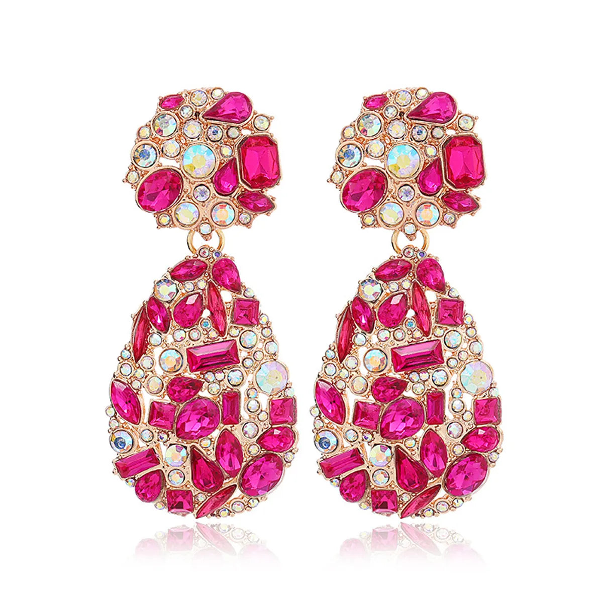 1 Pair Retro Exaggerated Water Droplets Plating Inlay Alloy Rhinestones Ear Clips