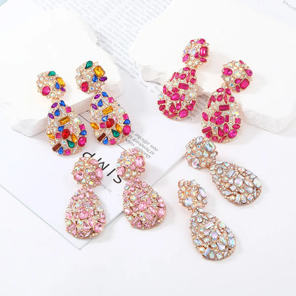 1 Pair Retro Exaggerated Water Droplets Plating Inlay Alloy Rhinestones Ear Clips