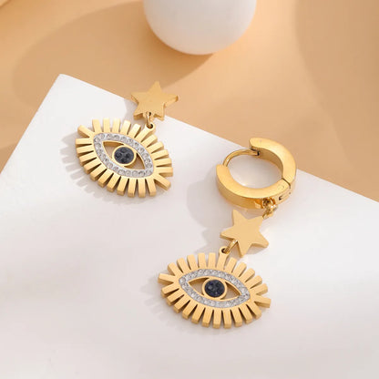 1 Pair Retro Eye Plating Inlay Stainless Steel Rhinestones Gold Plated Drop Earrings