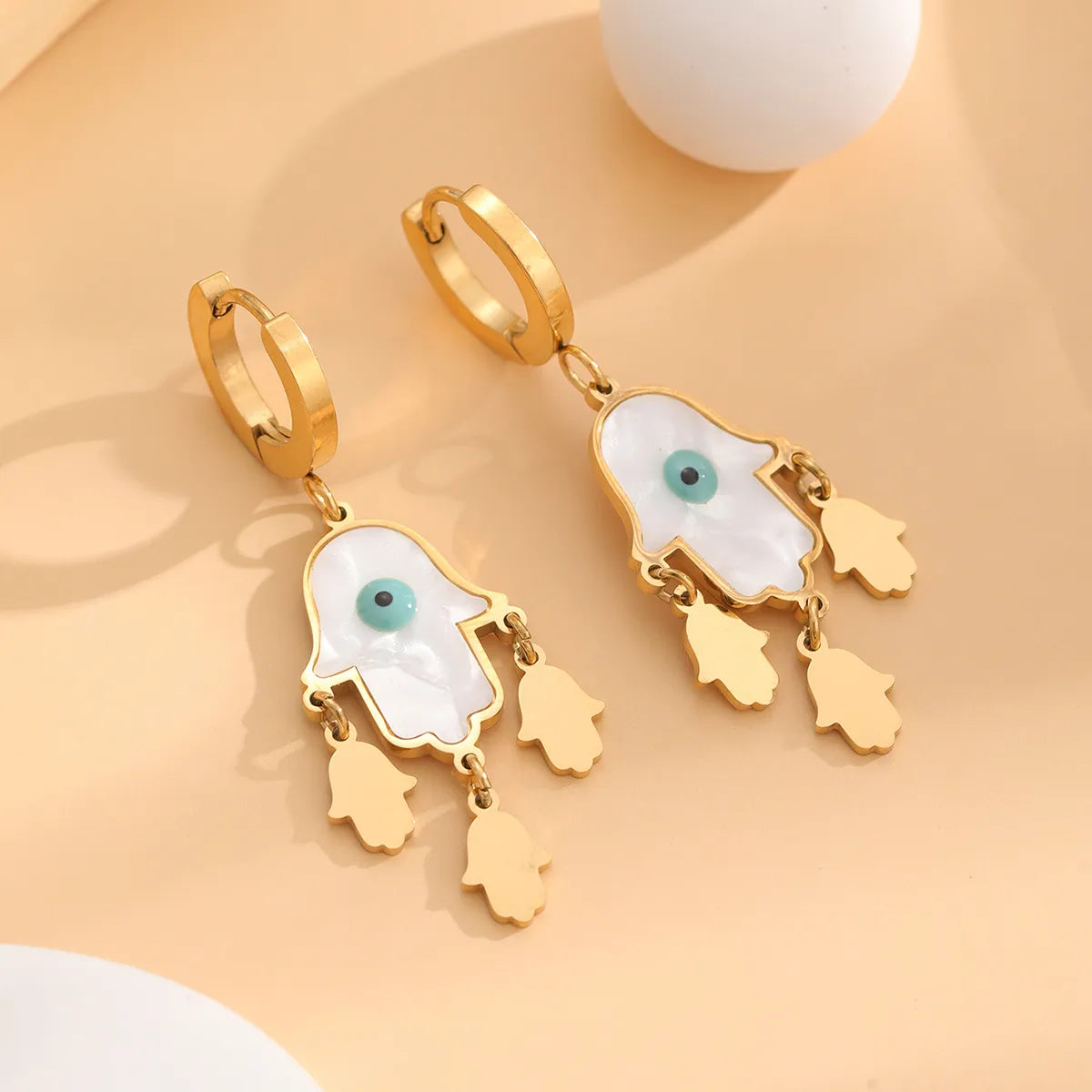 1 Pair Retro Eye Plating Inlay Stainless Steel Shell Gold Plated Drop Earrings