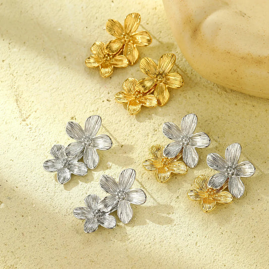 1 Pair Retro Flower 304 Stainless Steel Ear Studs