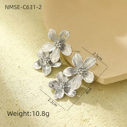 1 Pair Retro Flower 304 Stainless Steel Ear Studs