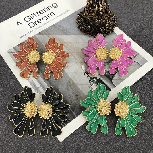 1 Pair Retro Flower Alloy Enamel Women'S Drop Earrings