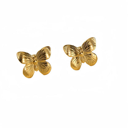 1 Pair Retro Flower Butterfly Plating 304 Stainless Steel Ear Studs