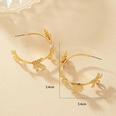 1 Pair Retro Flower Butterfly Plating Alloy Gold Plated Ear Studs