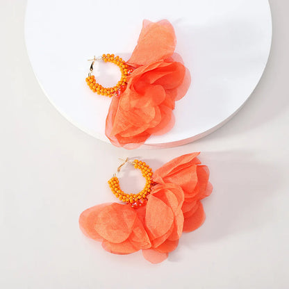 1 Pair Retro Flower Cloth Beaded Women'S Earrings