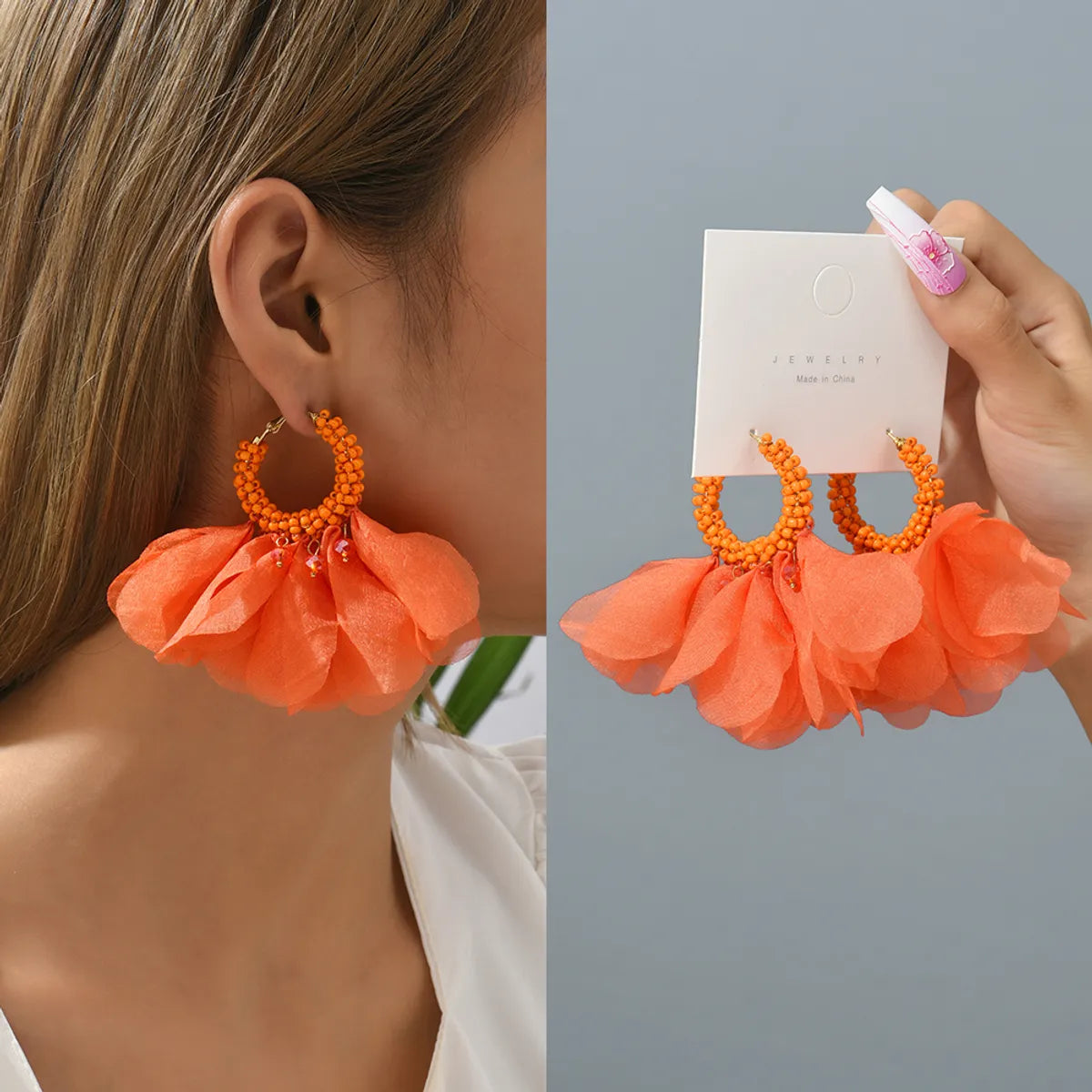 1 Pair Retro Flower Cloth Beaded Women'S Earrings