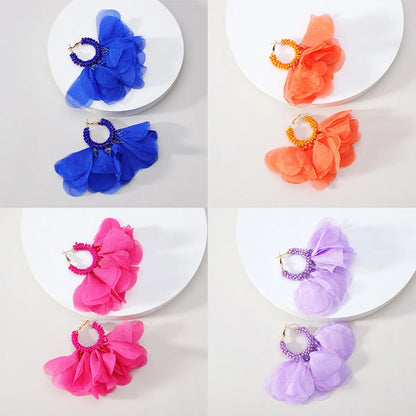 1 Pair Retro Flower Cloth Beaded Women'S Earrings