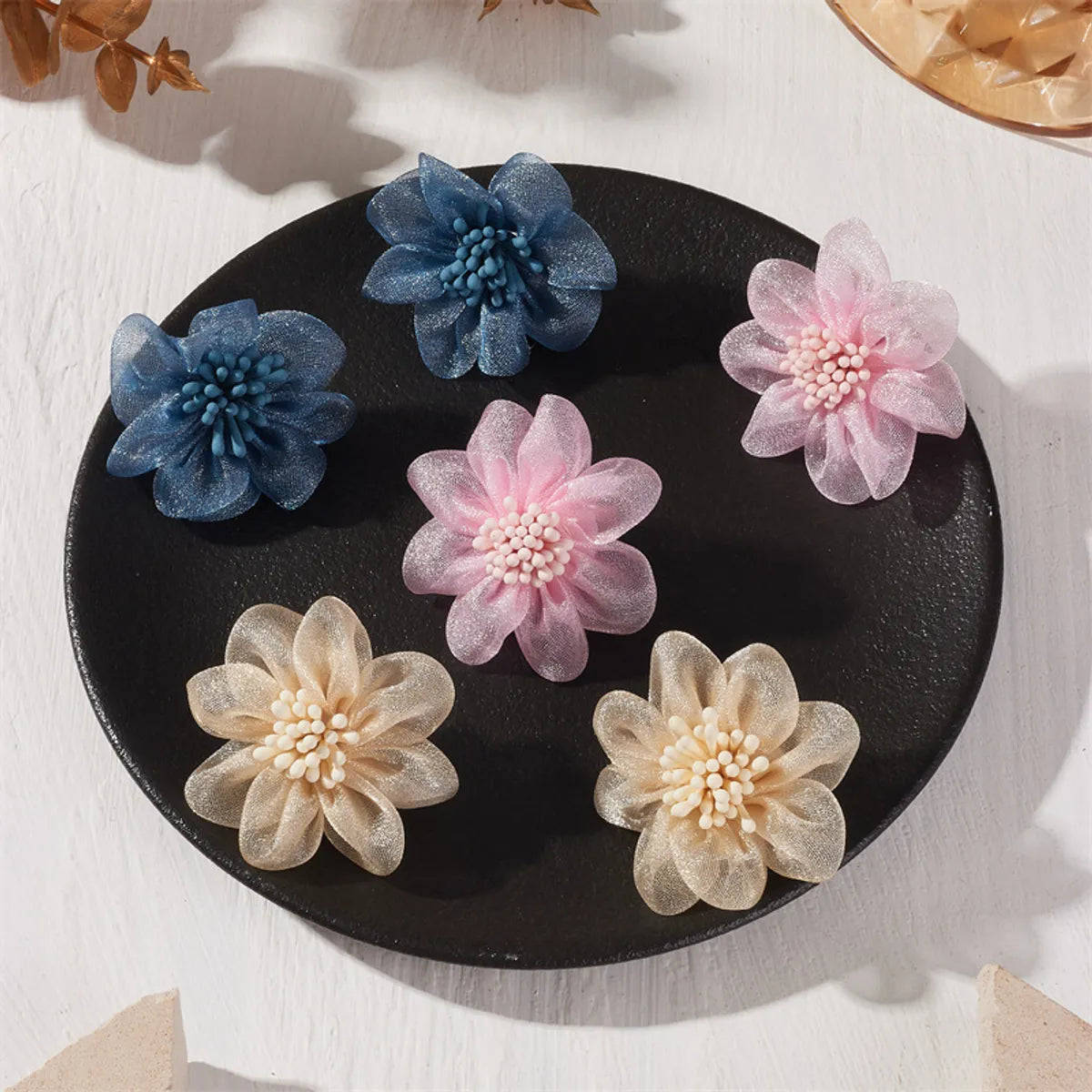 1 Pair Retro Flower Cloth Ear Studs