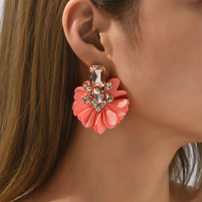 1 Pair Retro Flower Cloth Inlay Rhinestones Women'S Ear Studs