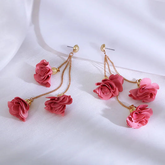 1 Pair Retro Flower Cloth Metal Handmade Women'S Drop Earrings