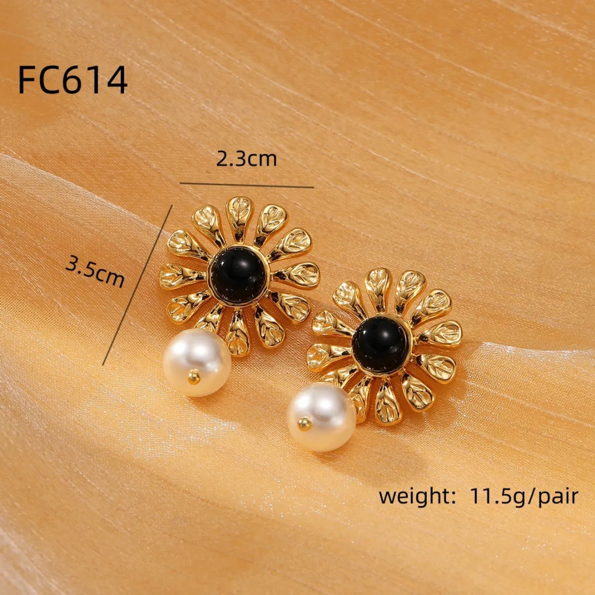 1 Pair Retro Flower Inlay 304 Stainless Steel Pearl Ear Studs