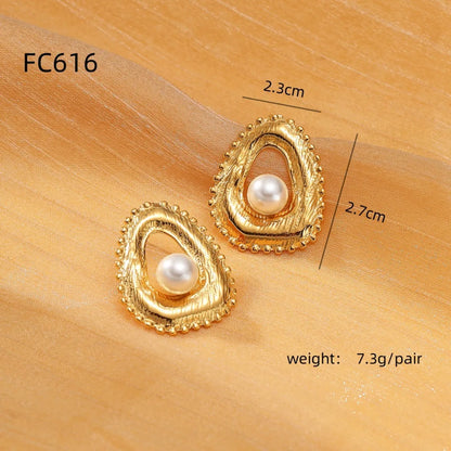 1 Pair Retro Flower Inlay 304 Stainless Steel Pearl Ear Studs