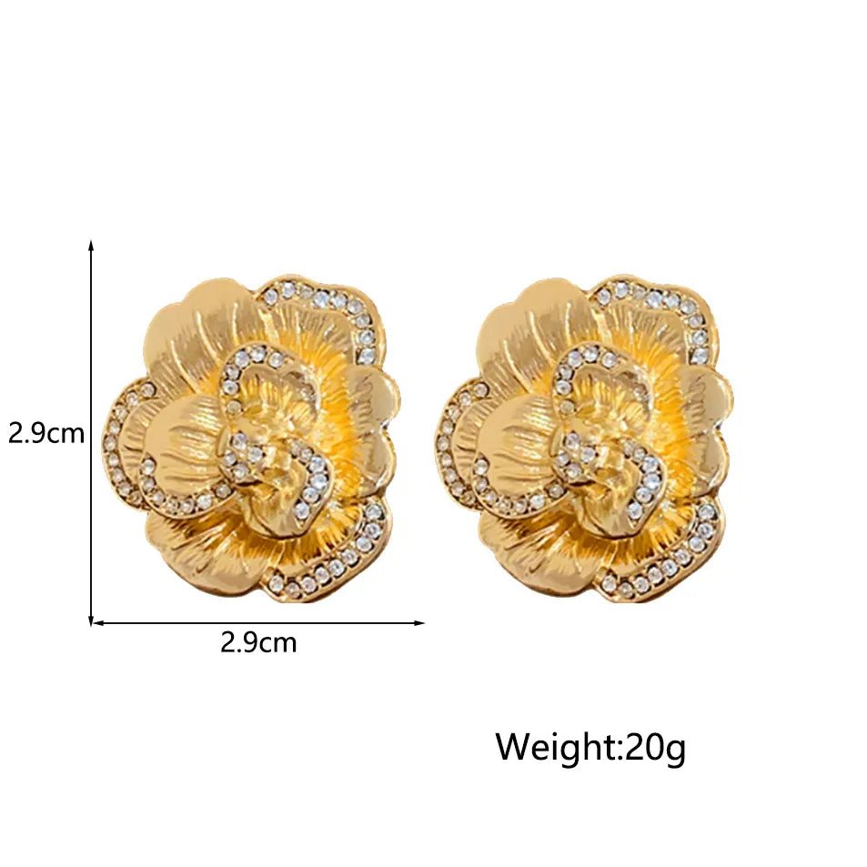 1 Pair Retro Flower Inlay Alloy Copper Rhinestones Ear Studs