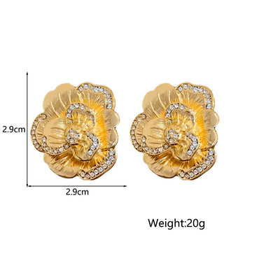 1 Pair Retro Flower Inlay Alloy Copper Rhinestones Ear Studs