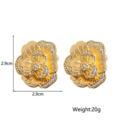 1 Pair Retro Flower Inlay Alloy Copper Rhinestones Ear Studs