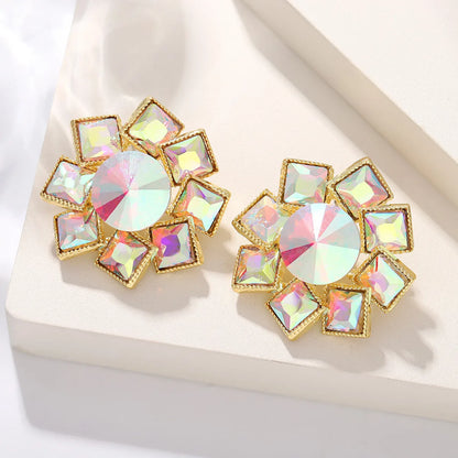 1 Pair Retro Flower Inlay Alloy Rhinestone Ear Studs