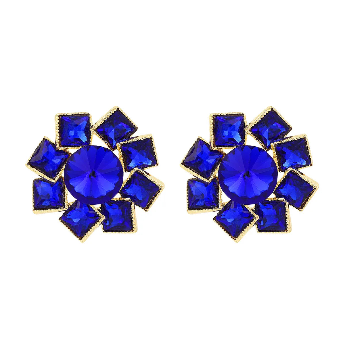 1 Pair Retro Flower Inlay Alloy Rhinestone Ear Studs