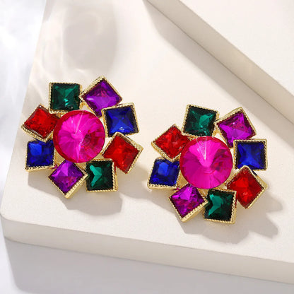 1 Pair Retro Flower Inlay Alloy Rhinestone Ear Studs