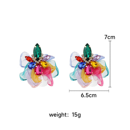 1 Pair Retro Flower Inlay Alloy Rhinestones Ear Studs