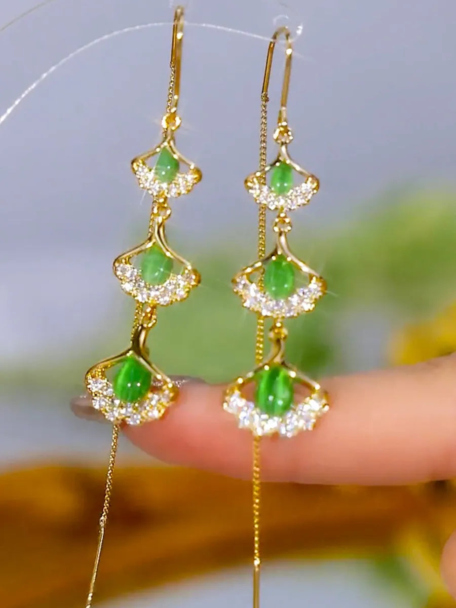 1 Pair Retro Flower Inlay Metal Artificial Gemstones Zircon Drop Earrings