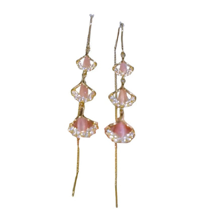 1 Pair Retro Flower Inlay Metal Artificial Gemstones Zircon Drop Earrings