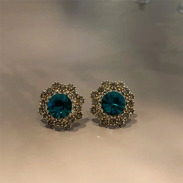 1 Pair Retro Flower Inlay Zircon Zircon Ear Studs