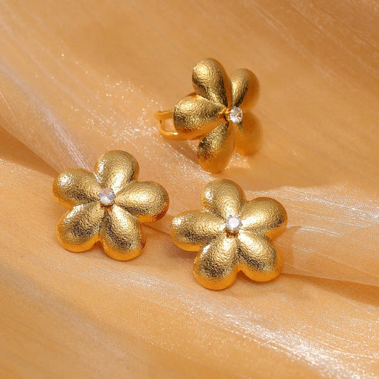 1 Pair Retro Flower Plating 304 Stainless Steel Ear Studs