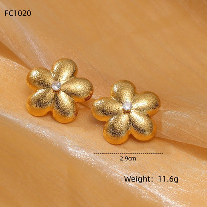 1 Pair Retro Flower Plating 304 Stainless Steel Ear Studs