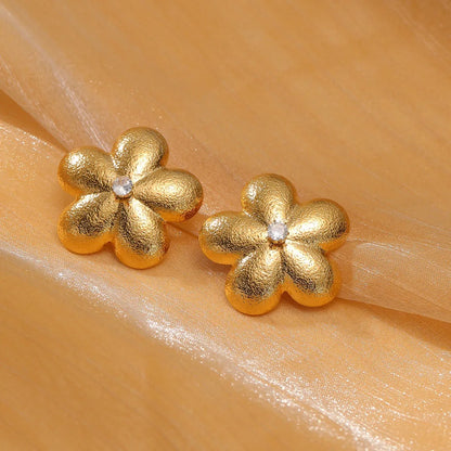 1 Pair Retro Flower Plating 304 Stainless Steel Ear Studs