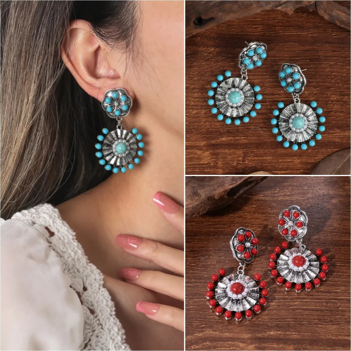 1 Pair Retro Flower Plating Alloy Drop Earrings