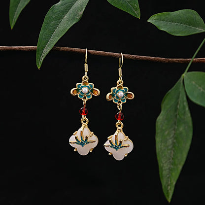 1 Pair Retro Flower Plating Inlay Alloy Artificial Gemstones Zircon Drop Earrings