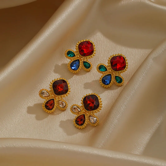 1 Pair Retro Flower Plating Inlay Copper Zircon 18k Gold Plated Ear Studs