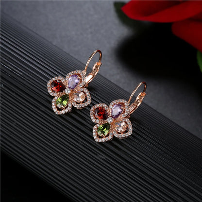 1 Pair Retro Flower Plating Inlay Copper Zircon Earrings