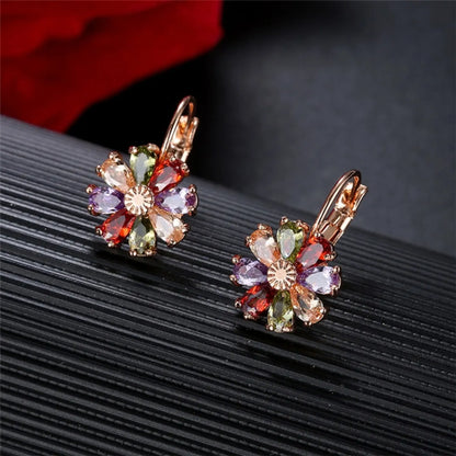 1 Pair Retro Flower Plating Inlay Copper Zircon Earrings