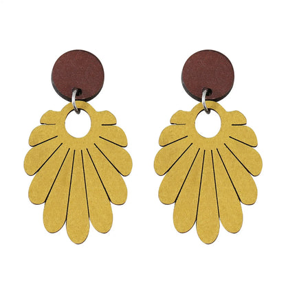 1 Pair Retro Flower Printing Wood Drop Earrings