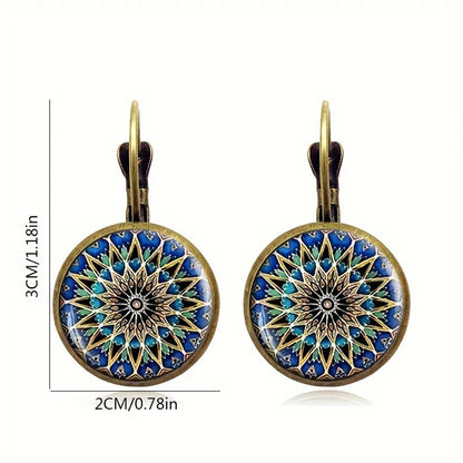 1 Pair Retro French Style Bohemian Geometric Inlay Alloy Glass Earrings