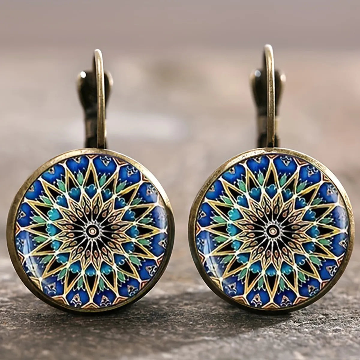 1 Pair Retro French Style Bohemian Geometric Inlay Alloy Glass Earrings