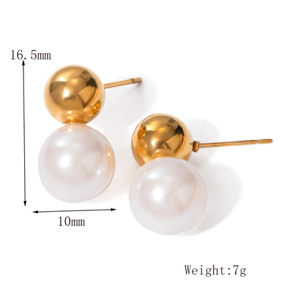 1 Pair Retro French Style Classic Style Solid Color 304 Stainless Steel Artificial Pearls 18K Gold Plated Ear Studs