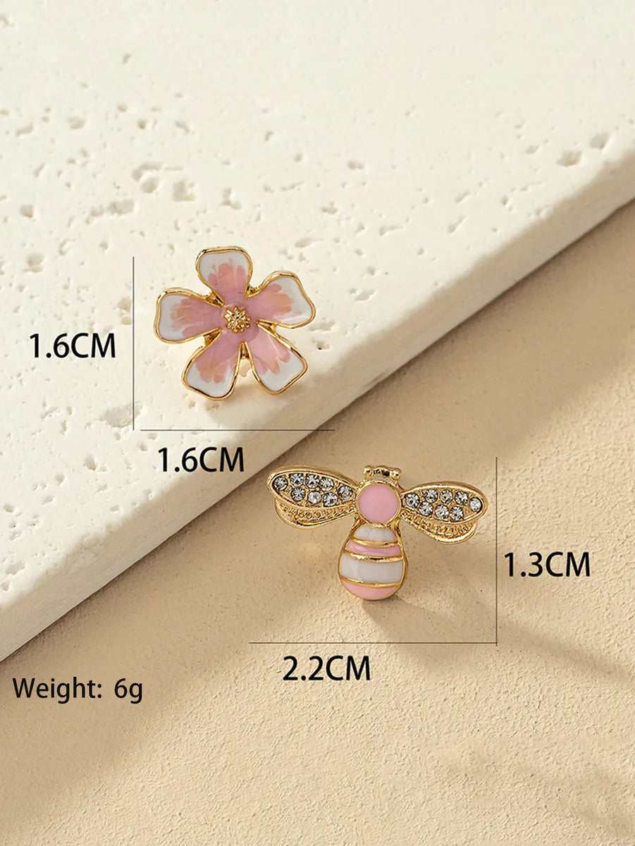 1 Pair Retro French Style Commute Flower Bee Enamel Plating Alloy Ear Studs