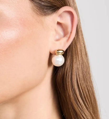 1 Pair Retro French Style Commute Geometric Inlay 304 Stainless Steel Artificial Pearls 18K Gold Plated Ear Studs