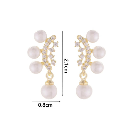 1 Pair Retro French Style Commute Round Plating Inlay Copper Artificial Pearls Zircon 14k Gold Plated Ear Studs