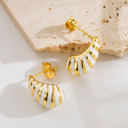 1 Pair Retro French Style Commute Stripe Water Droplets Enamel Copper 18K Gold Plated Ear Studs