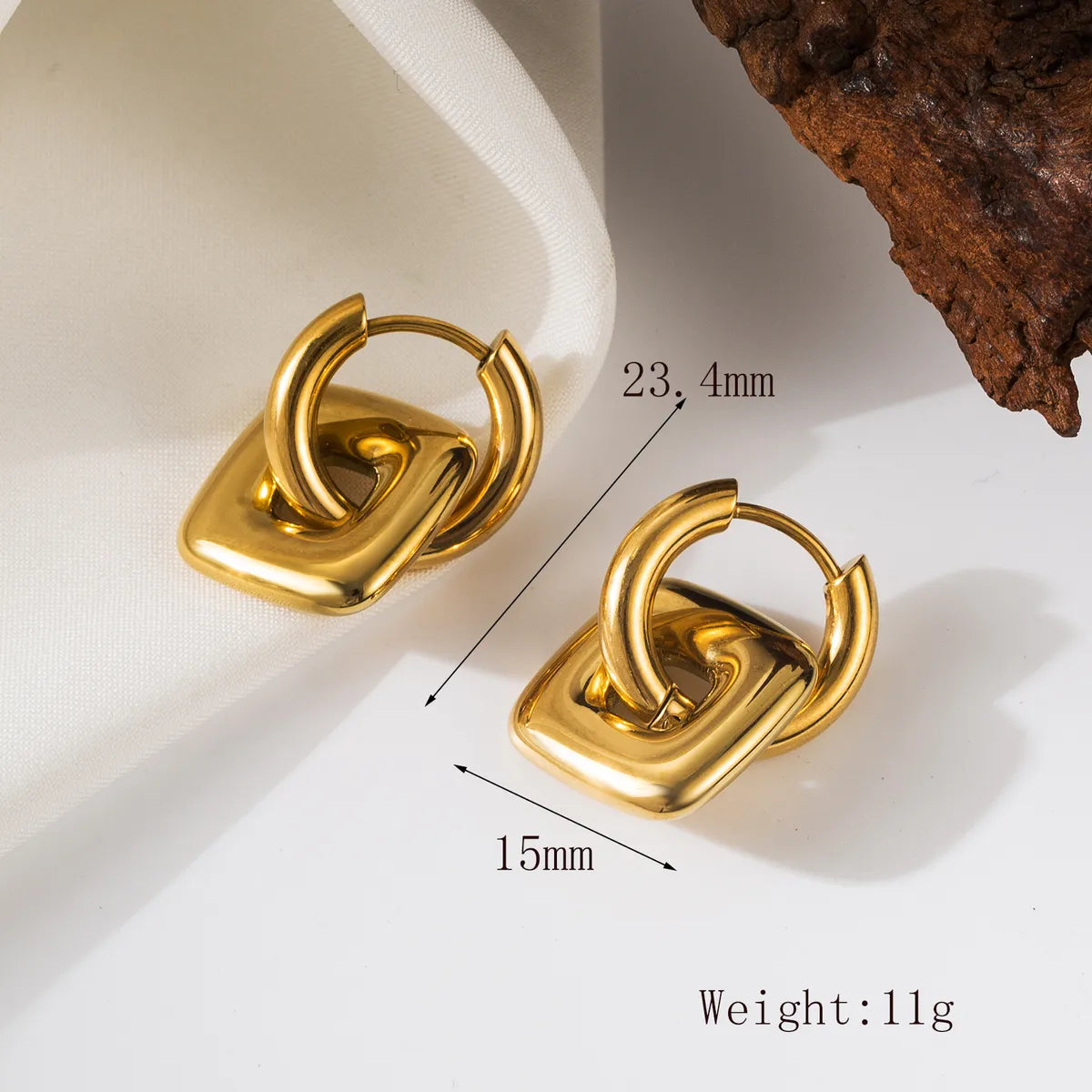 1 Pair Retro French Style Geometric Solid Color Plating 304 Stainless Steel 18K Gold Plated Drop Earrings