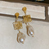 1 Pair Retro French Style Irregular Geometric Oval Inlay Copper Imitation Pearl Tiger Eye Drop Earrings Ear Studs